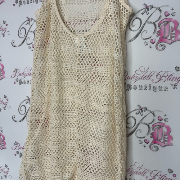 Wild fable dress crochet knit coverup beach swimming beige cream white boho - Picture 4 of 6
